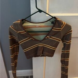 Urban Outfitters Brown and Yellow Striped Crop Top